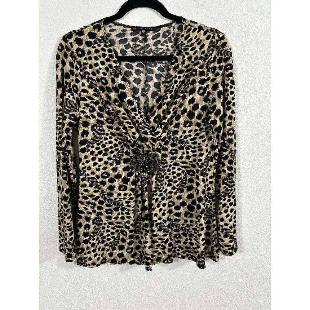 Helene Blake Blouse Medium Leopard‎ Buckle Made USA Y2K Peg Bundy Style